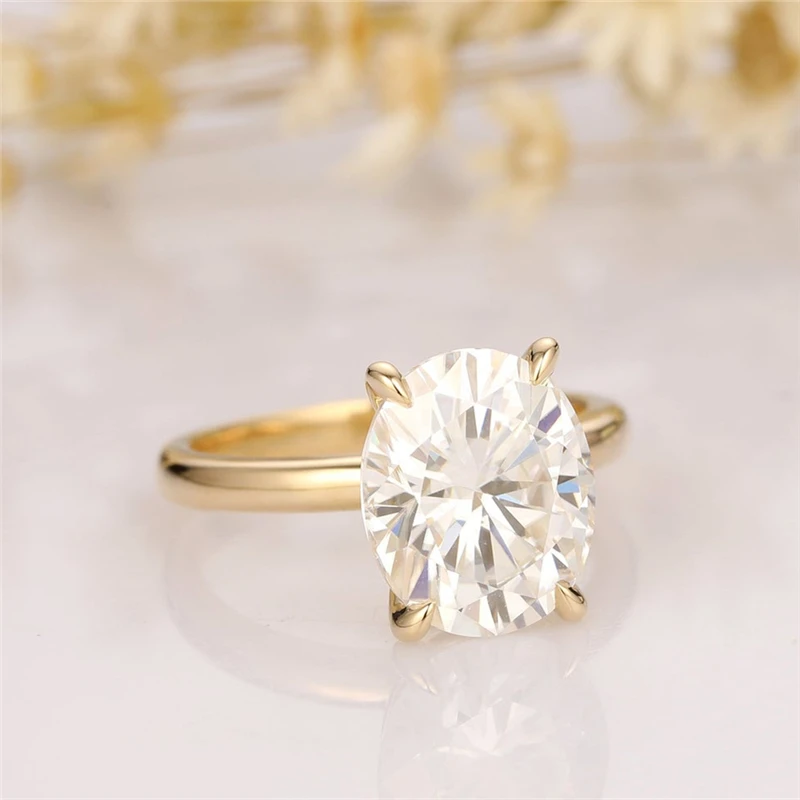 

RandH 14K Yellow Gold 11Ã—9mm 4.0CARAT Oval Cut Moissanite Rings For Women Solitaire Engagement Wedding Anniversary Women's Ring