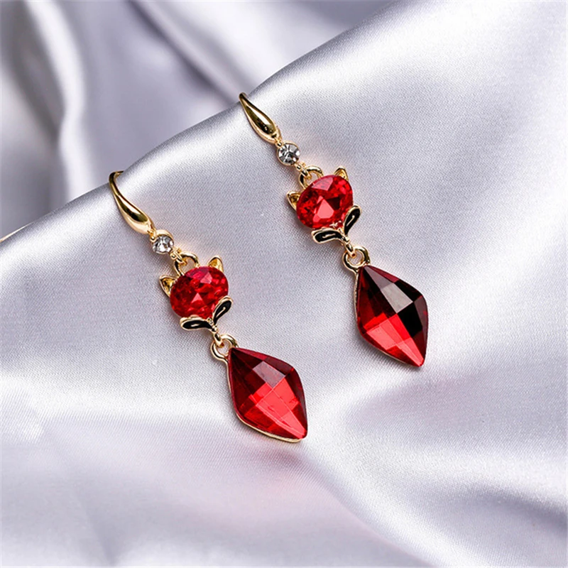

Fashion Hot Sale Red Crystal Fox Earrings Female New Cute Animal Ear Jewelry