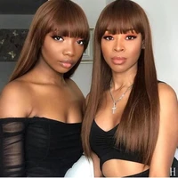 dark brown glueless full machine wigs with bangs peruvian straight remy human hair wigs with bangs wavy for black women 4