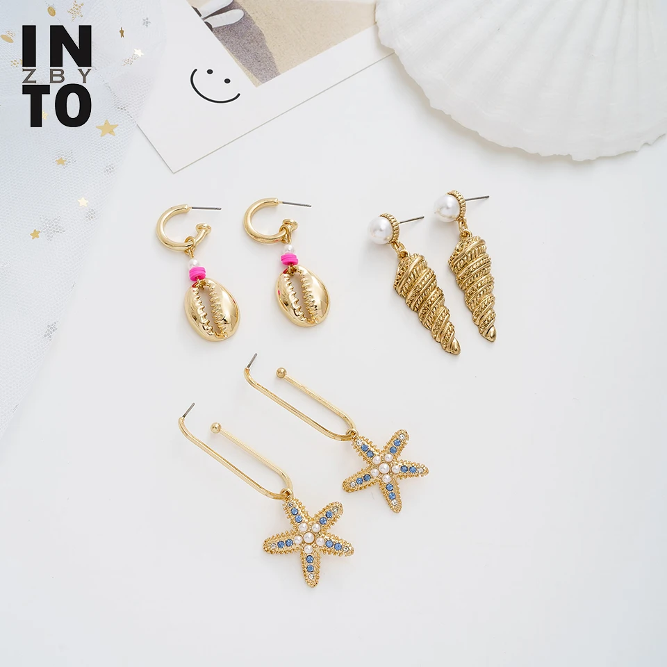 Женские серьги-подвески с жемчугом и кристаллами в виде морской звезды овальные