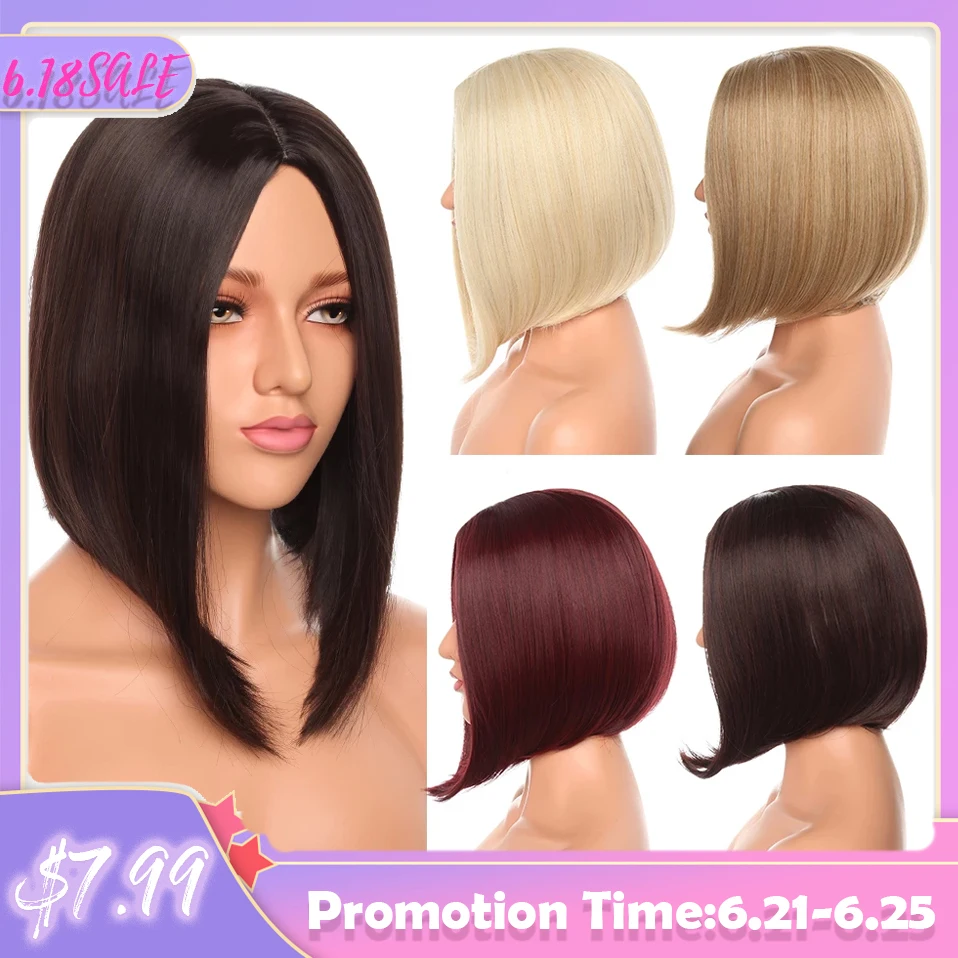 

SNOILITE 12inch Straight synthetic bob wig middle hairline bob Hairstyle short wig Cosplay wigs hair for women 9color