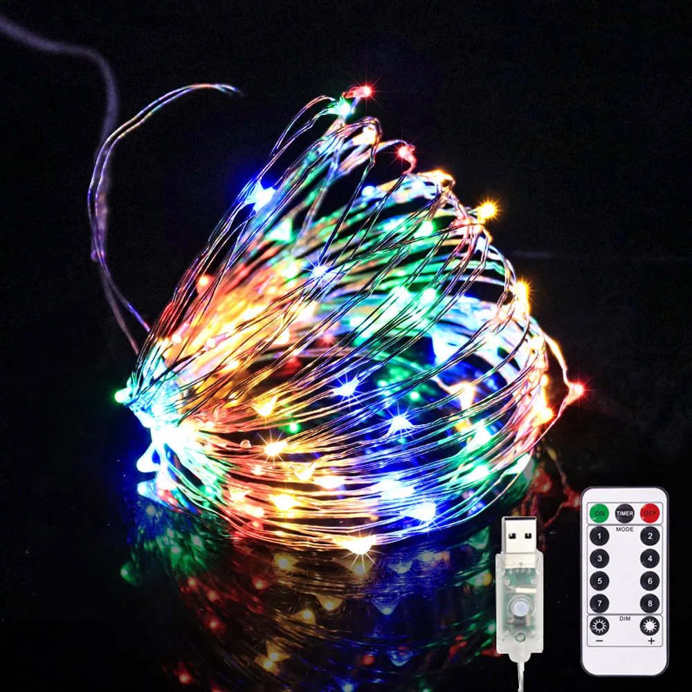 Светодиодная гирлянда с USB разноцветная новогодняя медная проволока для