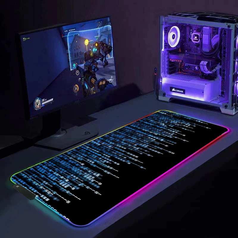 Матричный коврик для мыши с абстрактным кодом большой игровой RGB компьютерный со