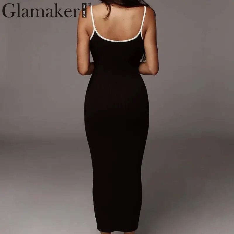Glamaker, трикотажное облегающее платье с бретельками, женское элегантное платье без рукавов с открытыми плечами, женские вечерние платья на осень и зиму, сексуальное платье