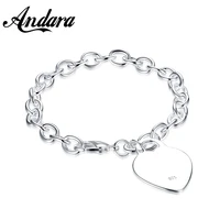 new 925 silver heart pendant bracelet lobster clasp o chain classic jewelry gift for men and women