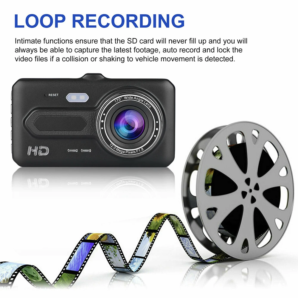 

4" Touch Car DVR Full HD 1080P Dual Lens Dash Cam Front Rear Camera Night Vision G-sensor Auto Digital Video Recorder Dashcam