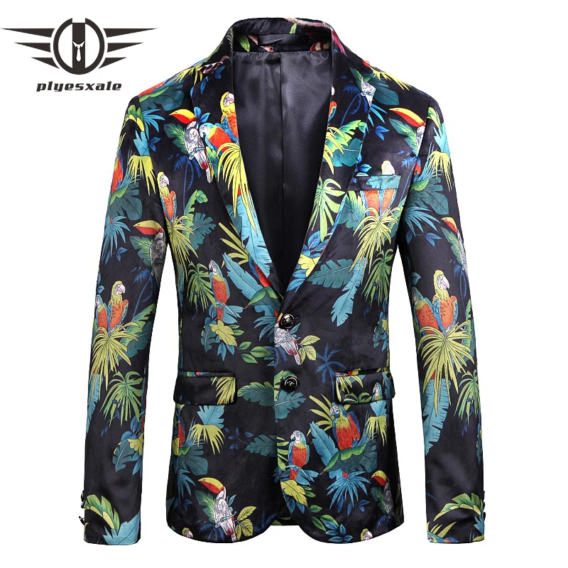 Бархатный блейзер для мужчин осень 2019 мужской с цветочным принтом в виде