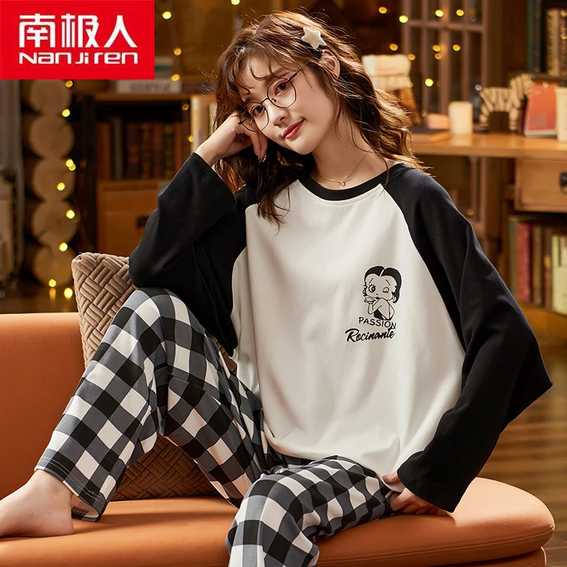 

Женская одежда NANJIREN, пижамный комплект, теплый пуловер в Корейском стиле с длинным рукавом и круглым вырезом, Милый хлопковый домашний муль...