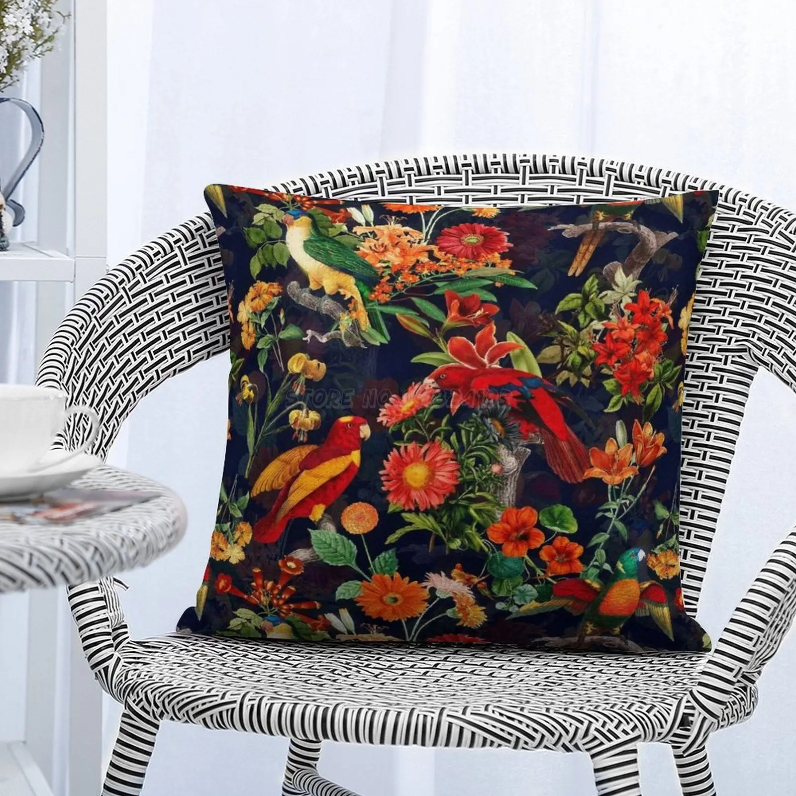 Винтажный чехол с тропическими птицами ночью джунглями садом темно синими