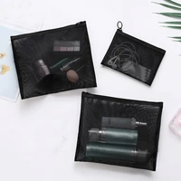 portable black mesh storage cosmetic bag bathroom toiletry pouch women men outdoor travel transparent makeup bag pouch