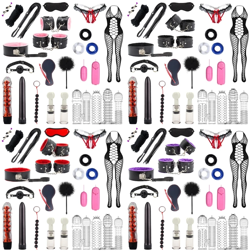 A6HF 26 Pcs Adult Game Set Womens Mens Comfortable BDSM Bondage Training Romance Cosplay Sex Toys Vibrator Rope Mouth Gag