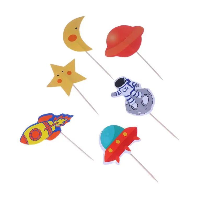 72PCS Cake Decorations Creative Toppers Spaceman Shape Dessert Decoration Card Aviation Theme Party Supplies | Дом и сад