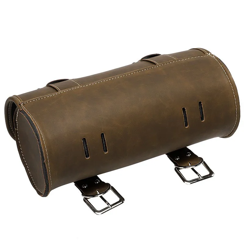 

Universal Motorcycle Bags for Handlebars Brown Green Pouch Tail Bag PU Leather Luggage Storage Bag Barrel Shaped Express Setup