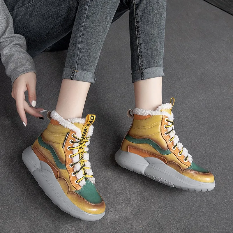 

Winter 2021 new thick warm shoes, leather thick-soled cotton boots, snow boots, fashion color matching old shoes ankle boots