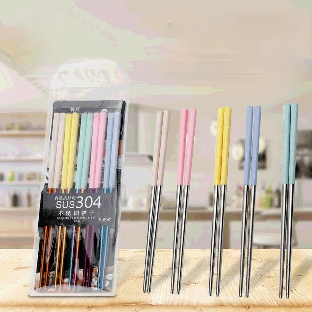 

Stainless Steel Chopsticks Set 304 Home Gold-plated Personality Chopsticks Home Chinese 5 Pairs of Home Clothing Manufacturers