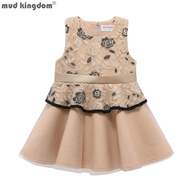 

Mudkingdom Faux Wool Lace Trim Girl Sleeveless Dress Elegant Chinese Style Kids Clothes Girls Princess Dresses Autumn Winter