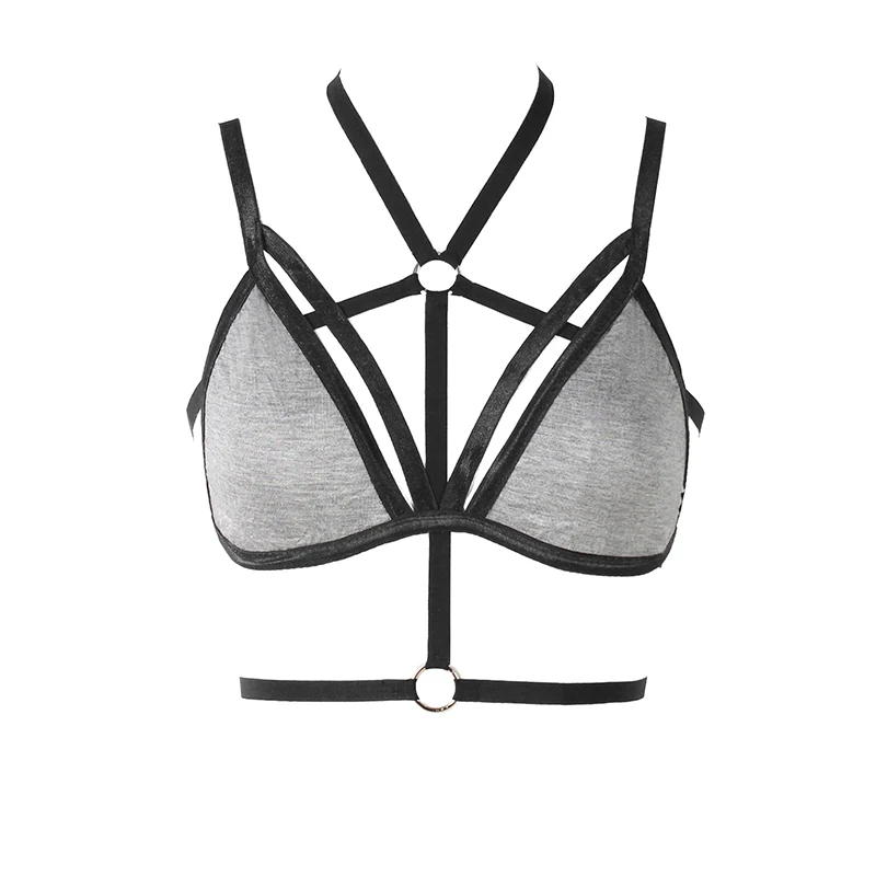 Summer Women's Underwear Bra Sexy Elastic Straps Hanging Neck Lingerie solid gray | Женская одежда