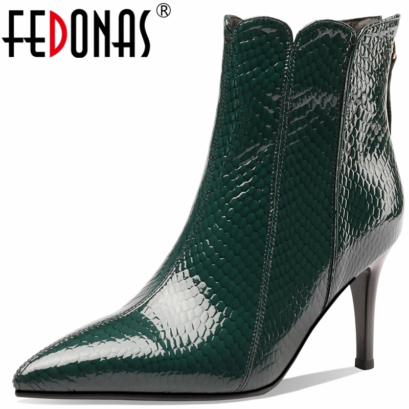 

FEDONAS Genuine Leather Women Ankle Boots Pointed Toe Thin Heels Autumn Winter Fashion Concise Office Party Back Zip Shoes Woman