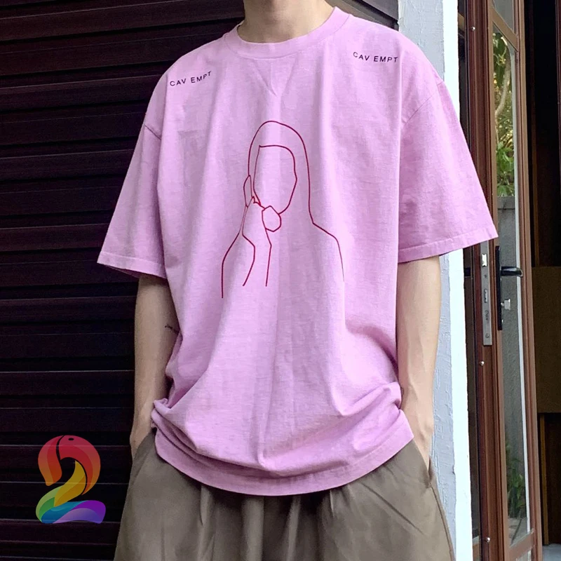 

CAV EMPT Tshirts CE Flocking Line Pink Washed Short Sleeves Men Women High Quality CAV EMPT Round Neck Fashion Casual T-shirt