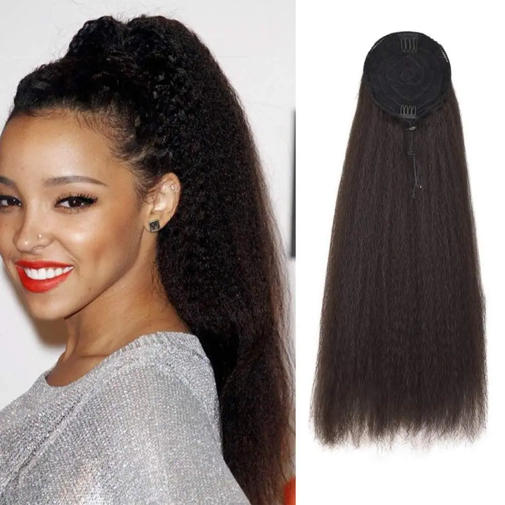 

Long Afro Kinky Curly Ponytail for Women Synthetic False Hair Drawstring Rubber Band Hairpieces with Hairpins Hair Extension
