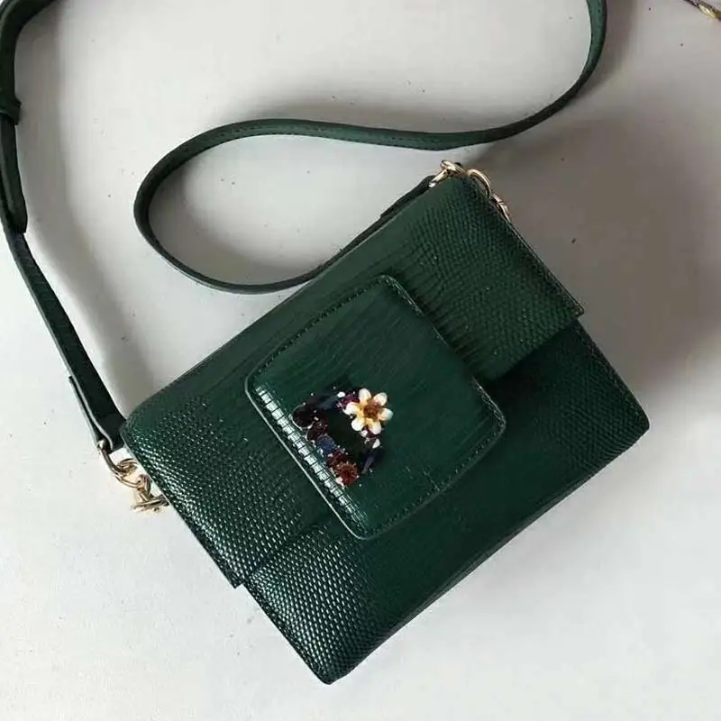 2019 новая маленькая квадратная сумка из кожи ящерицы с кристаллами