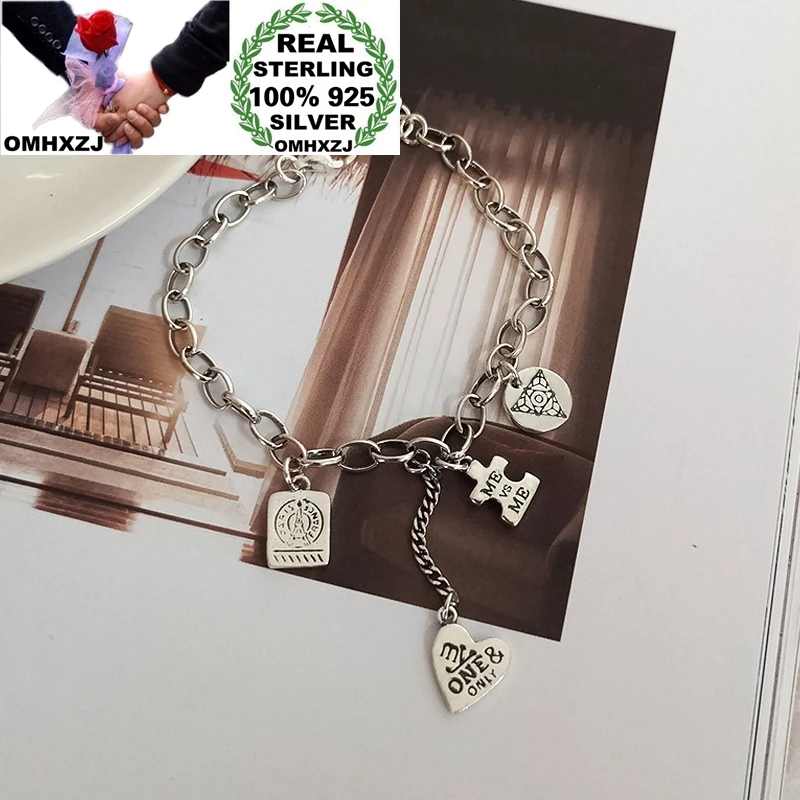 

OMHXZJ Wholesale HB131 European Fashion Woman Birthday Party Gift Vintage Heart Round Tassel 100% 925 Sterling Silver Bracelet