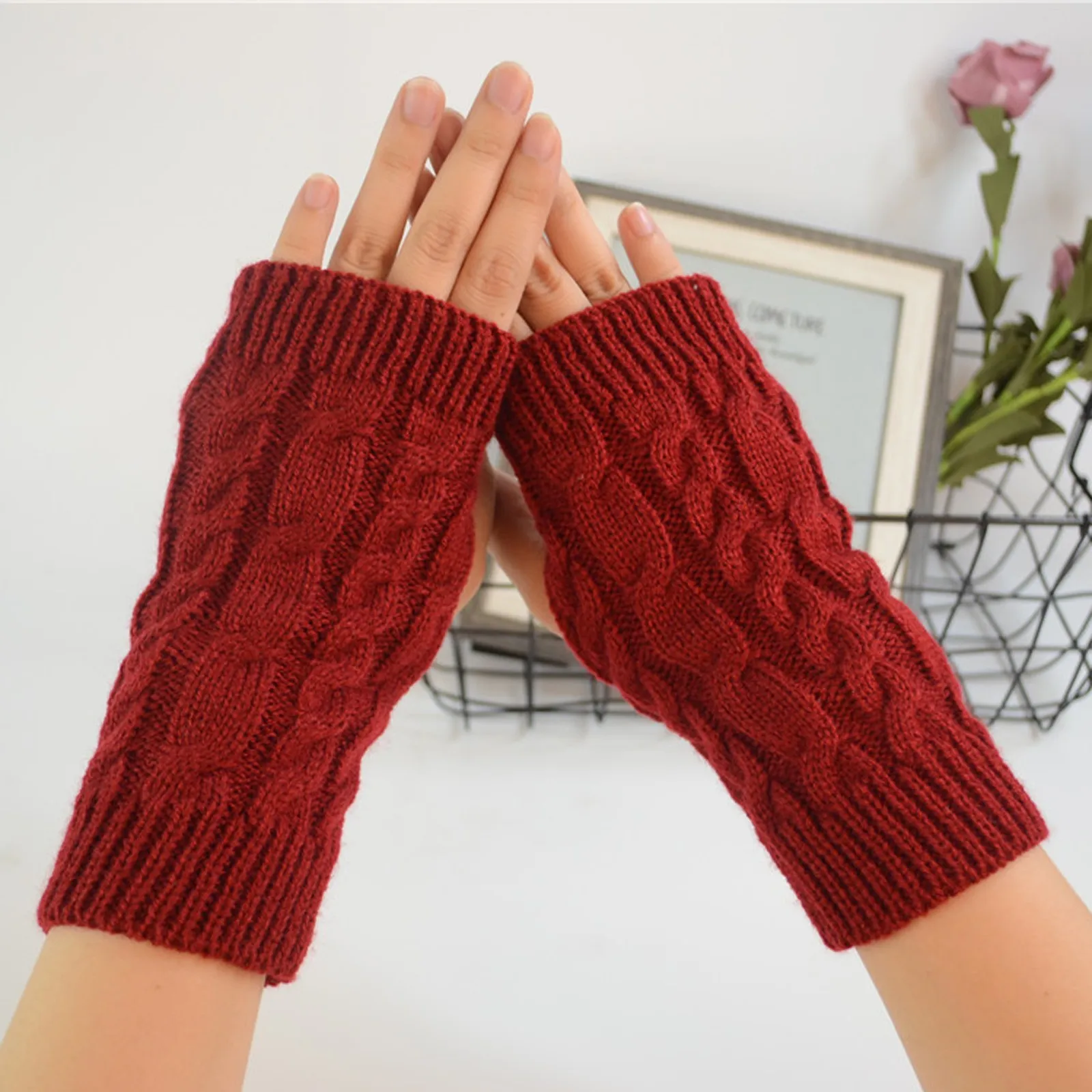 

Winter Gloves Women Knitted Long Hand Fingerless Gloves Solid Color Warm Elastic mitten Guantes Invierno Mujer Luvas