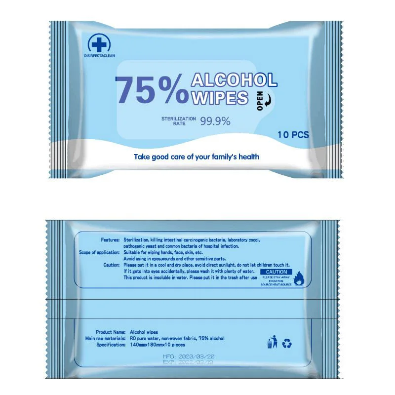 

10pcs/pack Disinfectant Alcohol Wipes Antiseptic 75% Alcohol Pad Portable Disposable Wipes For Hand Skin Clean Cotton Wet Wipes