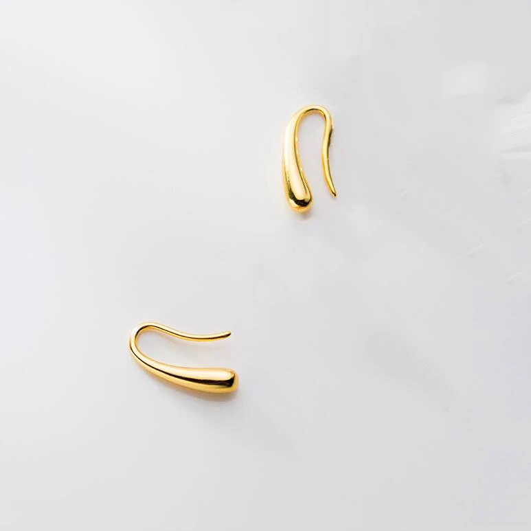 Gold 1Pair Аутентичные стерлингового серебра 925 минимализм Гладкие Капли воды слез Висячие Крючки серьги для женщин модные ювелирные изделия E7347 - Окраска металла: Gold 1Pair