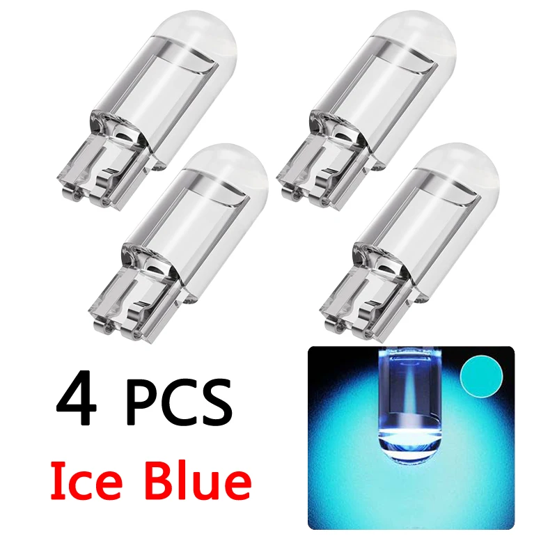 

4 Pcs T10 Led W5W T10 Cob Glass Car Light LED Car Bulb 6000K White Green Blue Red 7 Colors Map Brake Fog Turn Signals Lamp