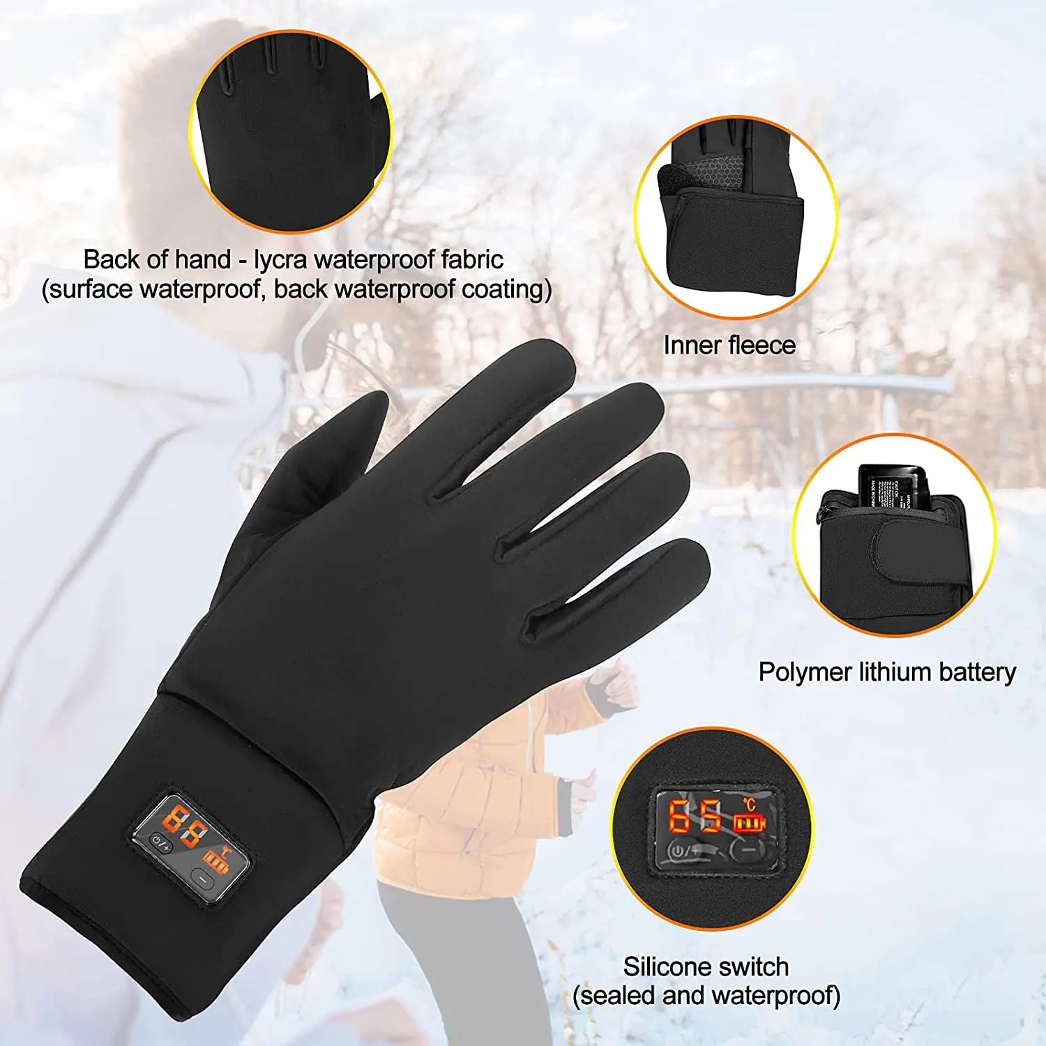 Перчатки с электрическим подогревом зимние варежки водонепроницаемые