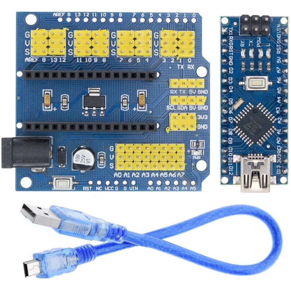 Плата контроллера Nano V3.0 CH340 ATmega328P 5 В 16 МГц + I/O датчик расширения с USB-кабелем для