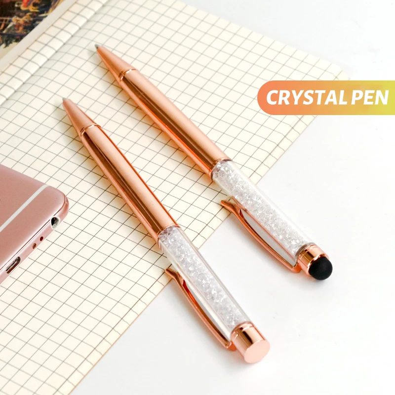 

Rose Gold Crystal Ballpoint Pen Metal Personalized Capacitance Pen Student Birthday Gift Wedding Pen Stationery Office Supplies