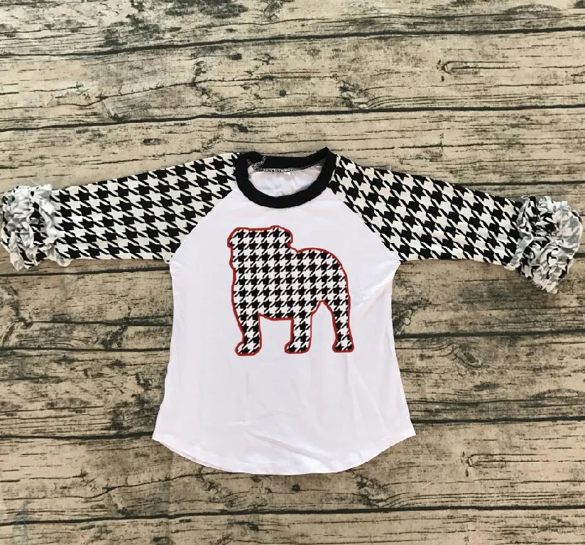 

2020 Houndstooth Girl 3/4 raglan Sleeve Printed dog Toddler Girls Boutique Clothing Kids tops Spring Kids Clothes Party
