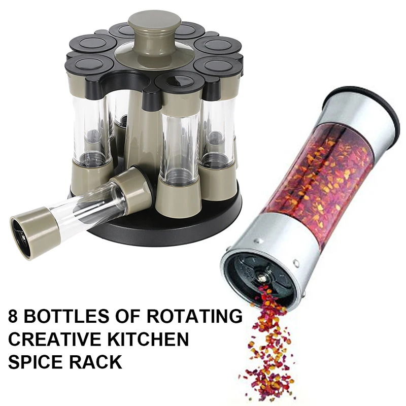 

8Pcs/Set 360 Rotating Spice Jar Rack Salt Pepper Coffee Sugar Seal Jar Container Rack Kitchen Seasoning Storage Bottle Organizer