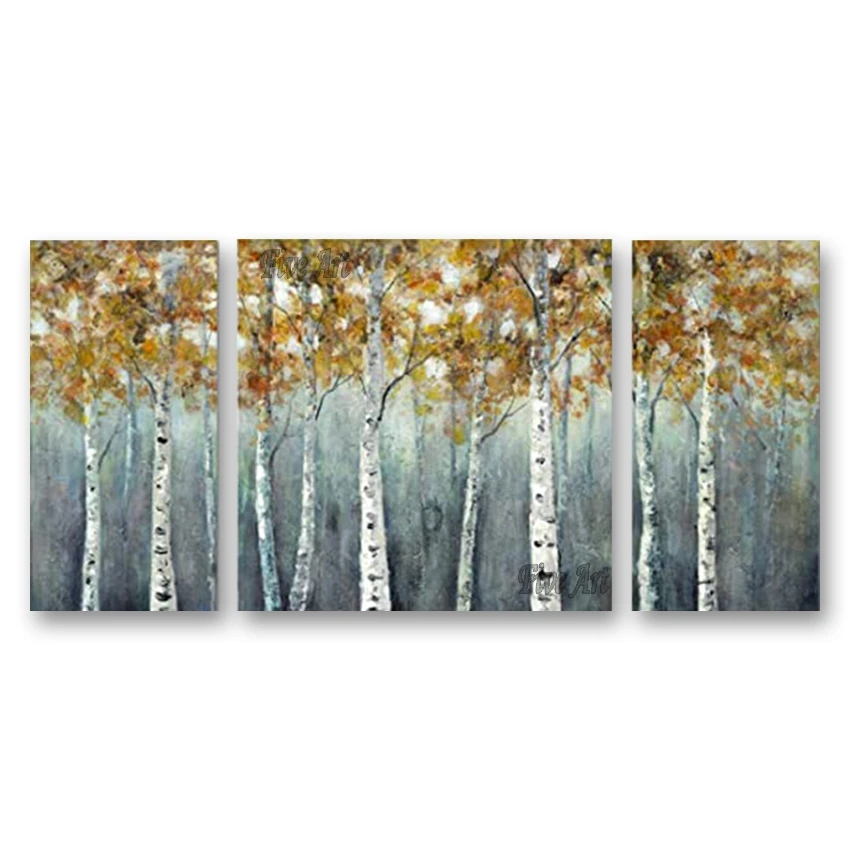 

Birch Trees Picture Art Handmade Abstract Living Room Decoration Oil Painting 3 Panels Wall Canvas Art Unframed Wall Picture