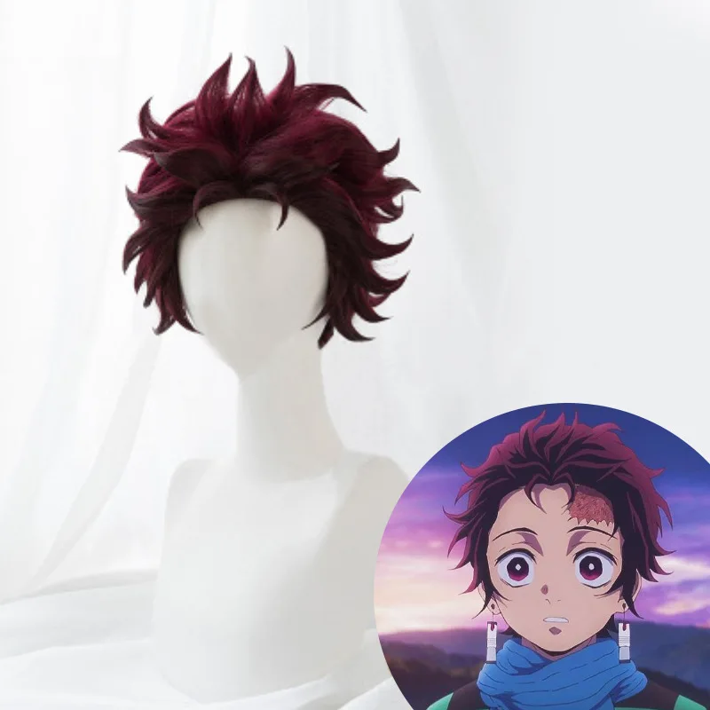 wigs Аниме Demon Slayer: Kimetsu no Yaiba костюм толстовки с капюшоном в стиле униформы Хэллоуин Kamado Nezuko косплей кимоно платье для женщин и девочек - Цвет: wigs