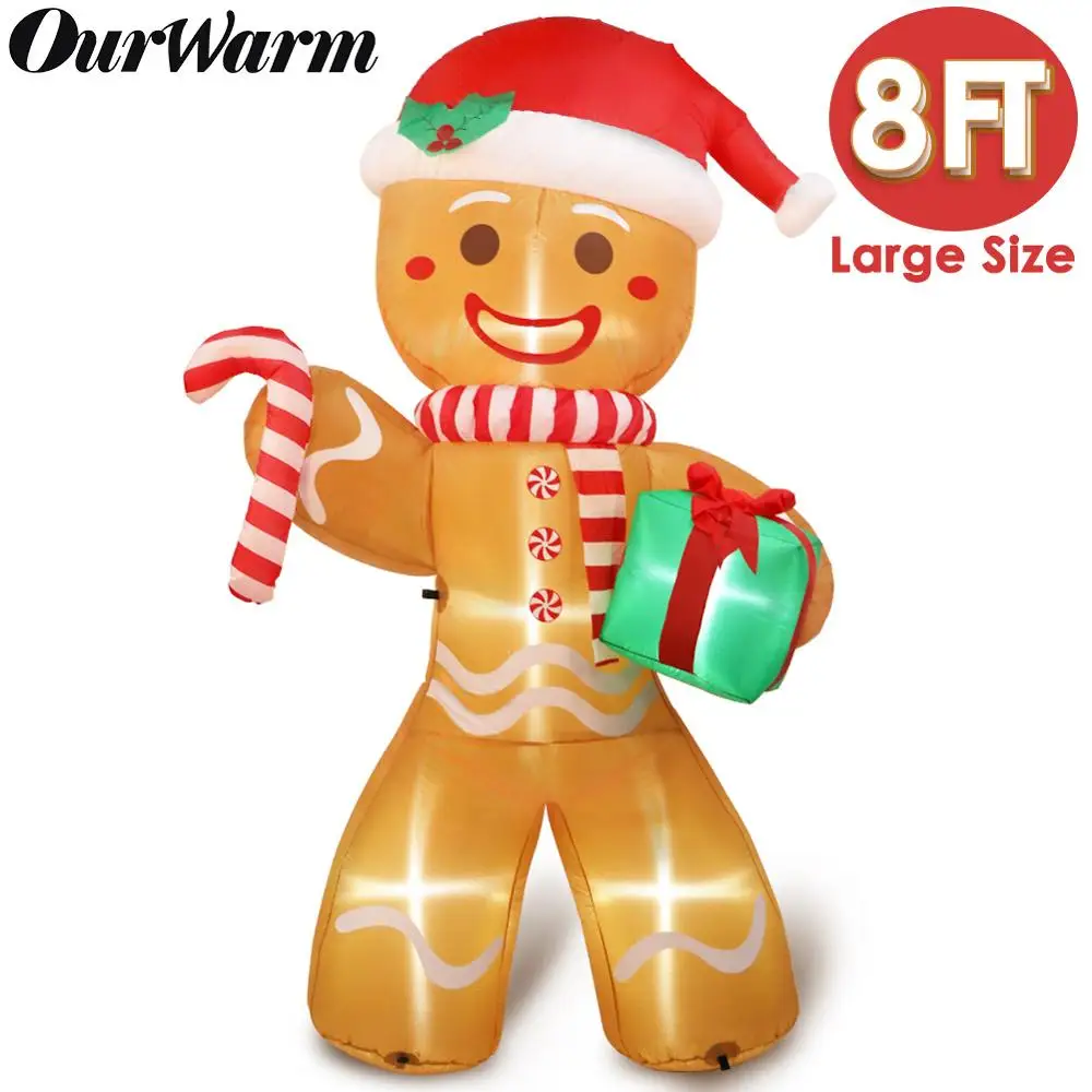 OurWarm-figura de luz nocturna para hombre, mu&ntilde;eco inflable de jengibre para jard&iacute;n al aire libre, decoraciones de fiesta de Navidad para el hogar, 2020 pies, 8 pies-0