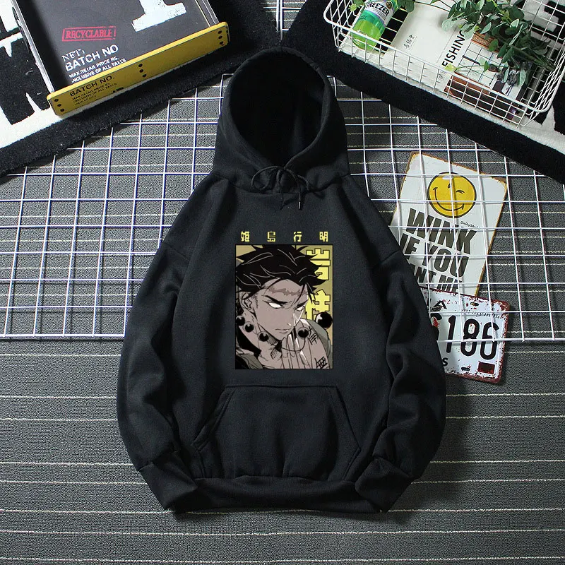

Japan Anime Demon Slayer Hoodie Sweatshirt Himejima Kyoumei Hoodies Sportswear Women Long Sleeve Streetwear Black Basic Female