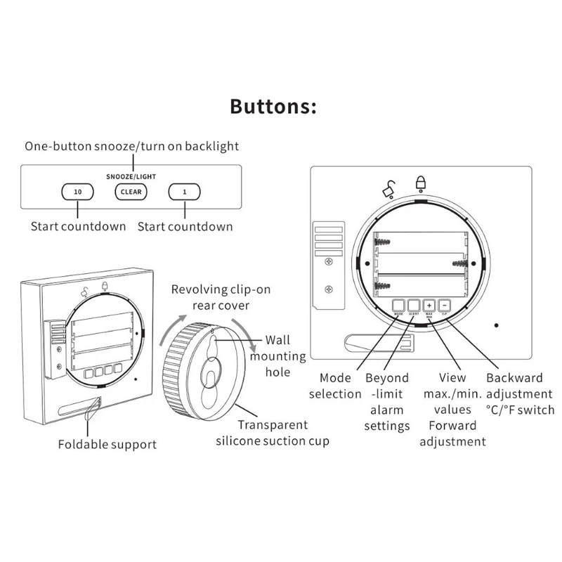 

IP65 Waterproof Bathroom Clock with Thermometer Humidity Timer Countdown Alarm