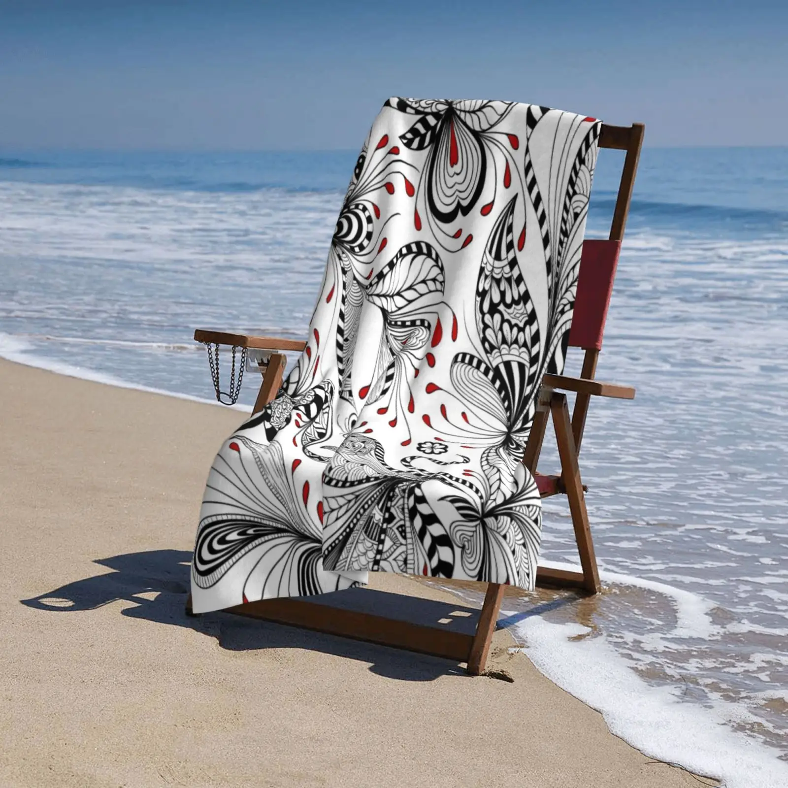 Elegant Black And White Flowers &amp Hearts beach towel XL bath personalized design sand cloud luxury towe | Дом и сад