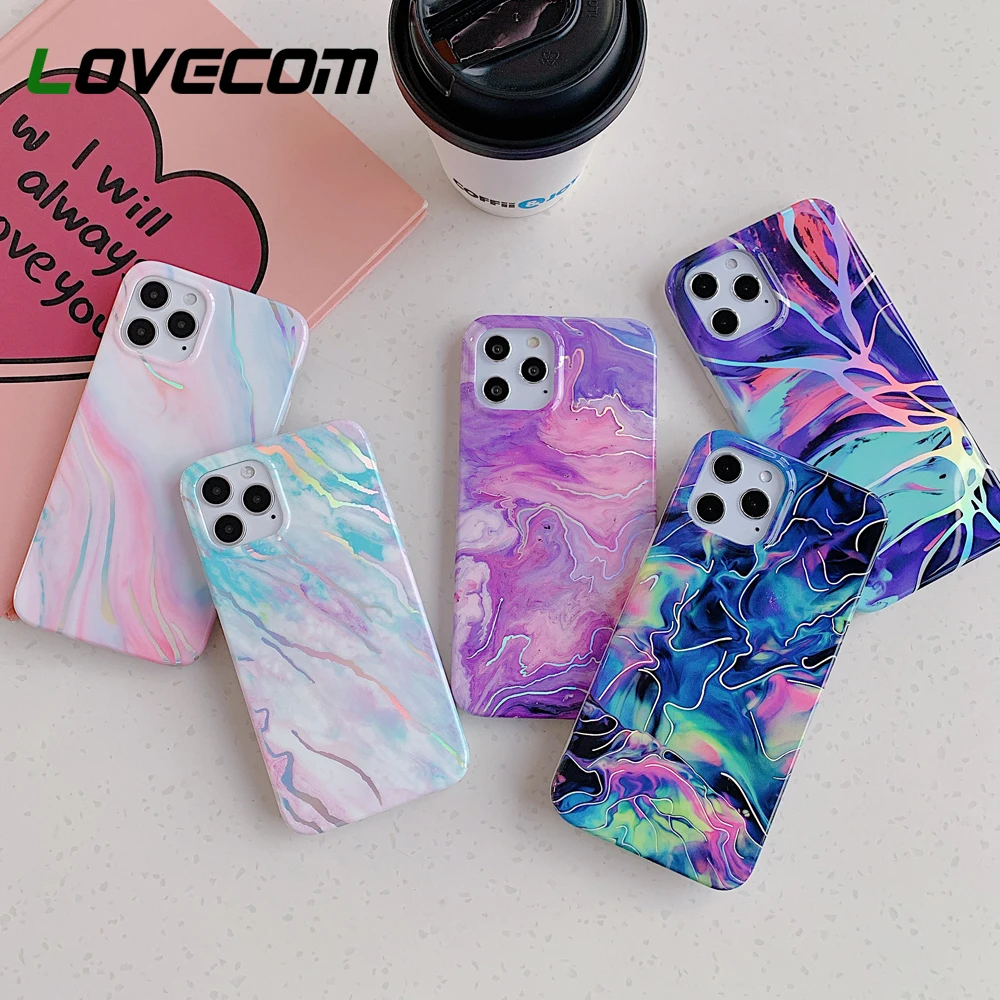 Чехол для телефона LOVECOM Dream Laser Line Marble iPhone 12 Mini 11 Pro Max XR X XS 7 8 Plus мягкий чехол задней