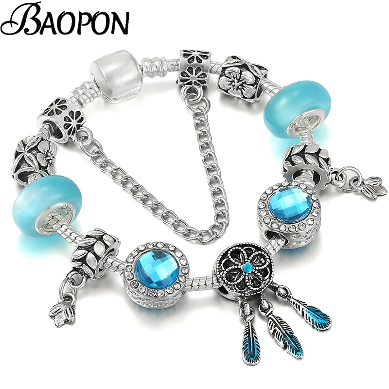 Женский и мужской браслет Ловец снов с подвеской в виде пера змеиной цепочкой