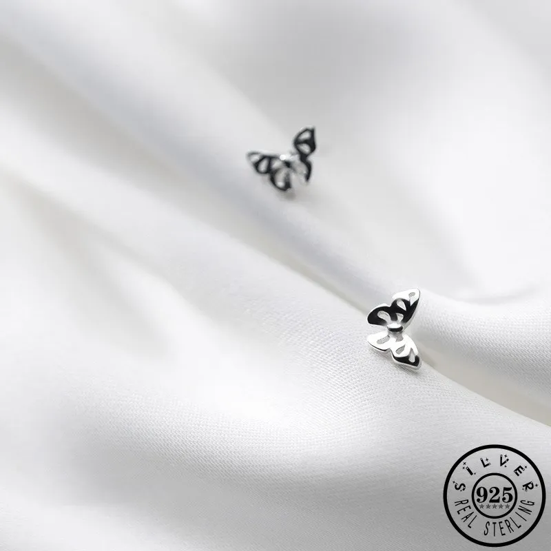 

100% Real 925 Sterling Silver Small Butterfly Shape Earings Trendy Cute Aesthetic Studs Earrings Fine Jewelry for Women Girls