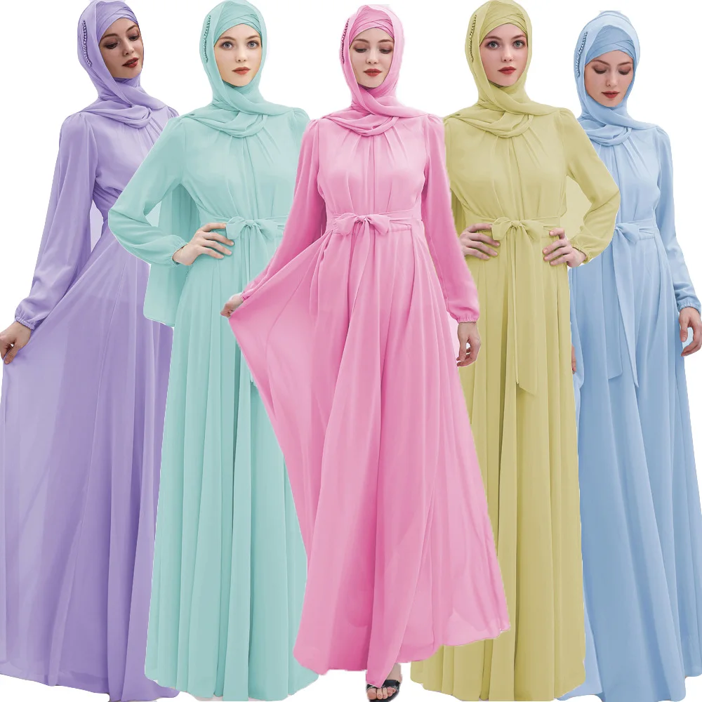 Модные шифоновые вечерние платья для мусульманских женщин, плиссированный кафтан, исламский турецкий молитвенный халат, арабский Рамадан