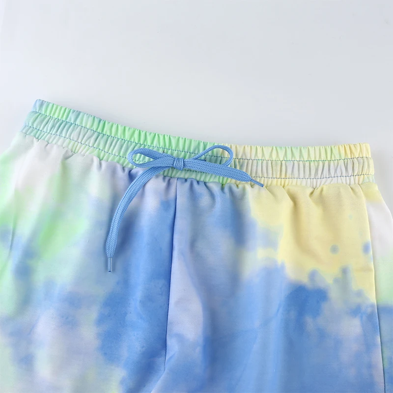 

DropShopping Tie Dyed Printed Casual Tracksuit Women Fashion Crop Top and Shorts Outfits Ladies Two Pieces Summer Matching Sets