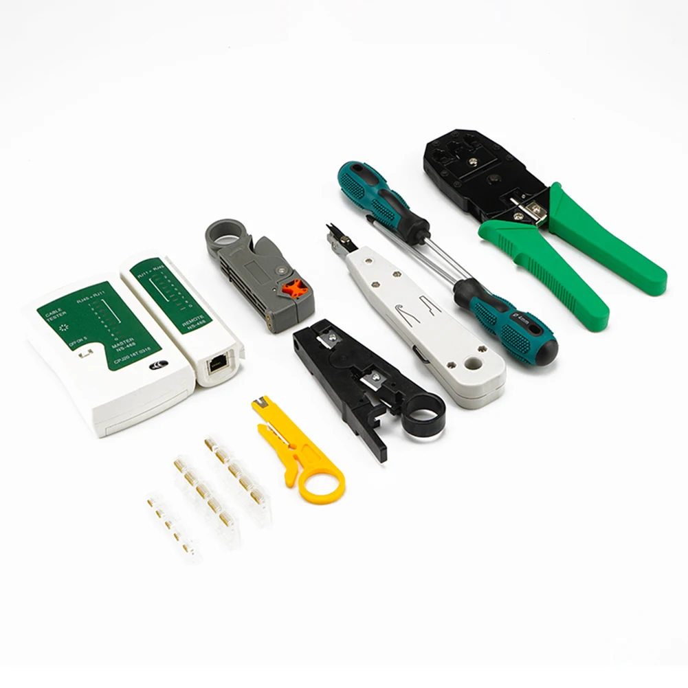 12Pcs RJ11 RJ45 Portable LAN Network Repair Tool Kit Cable Crimping Tool Set Cable Tester AND Plier Crimp Crimper Plug Clamp