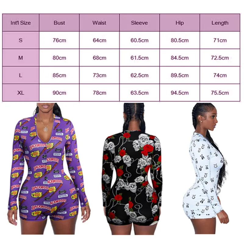 

Meihuida Hot Sale Women Sexy Sleepwear Deep V-neck Cartoon Print Bodycon Shorts Romper 3 Colors Leotard Long Sleeve Bodysuit