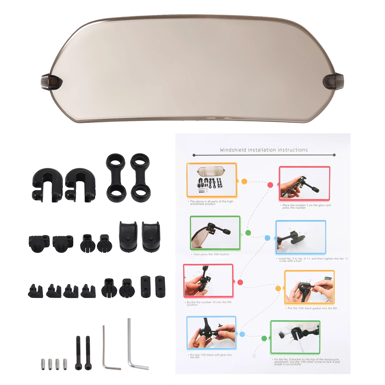 Justech Motorcycle Adjustable Clip On Windshield Extension Spoiler Wind Deflector Smoke For Suzuki Kawasaki KTM Aprilia Ducati | Автомобили