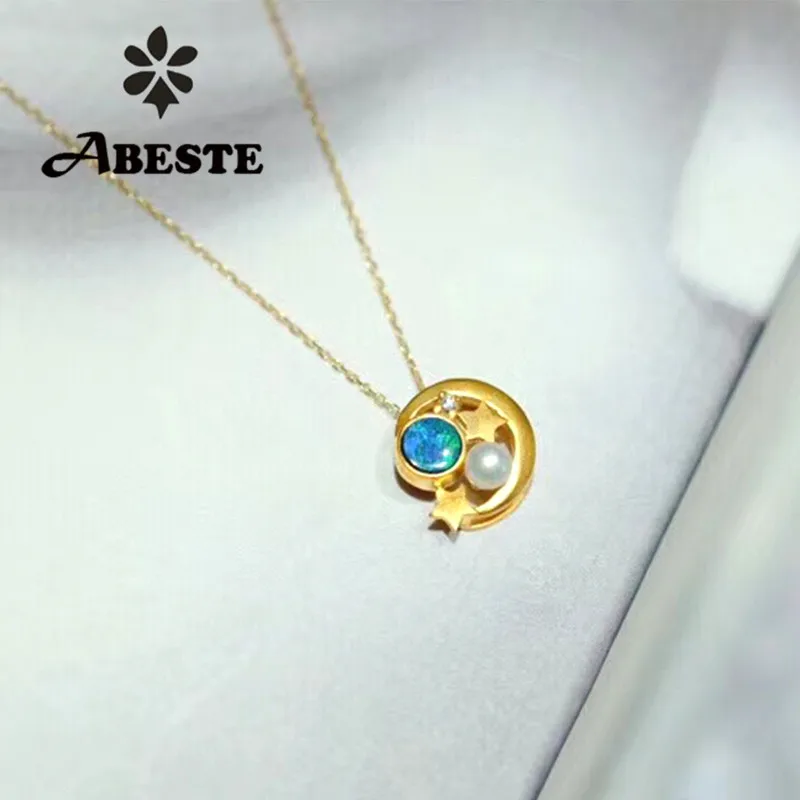 ANI 18K цельное желтое золото ожерелье подвеска с натуральным опалом настоящий